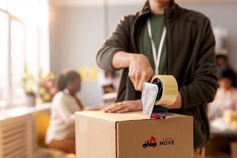 A guy taping a box