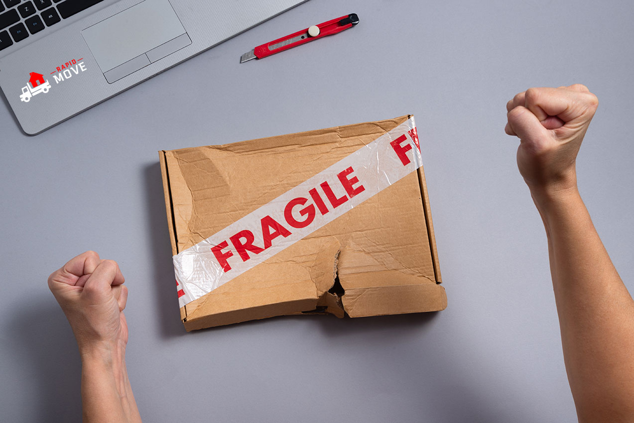 fragile box with laptop